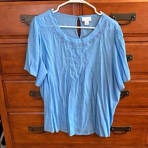 Liz Claiborne Light Blue Embroidered Blouse